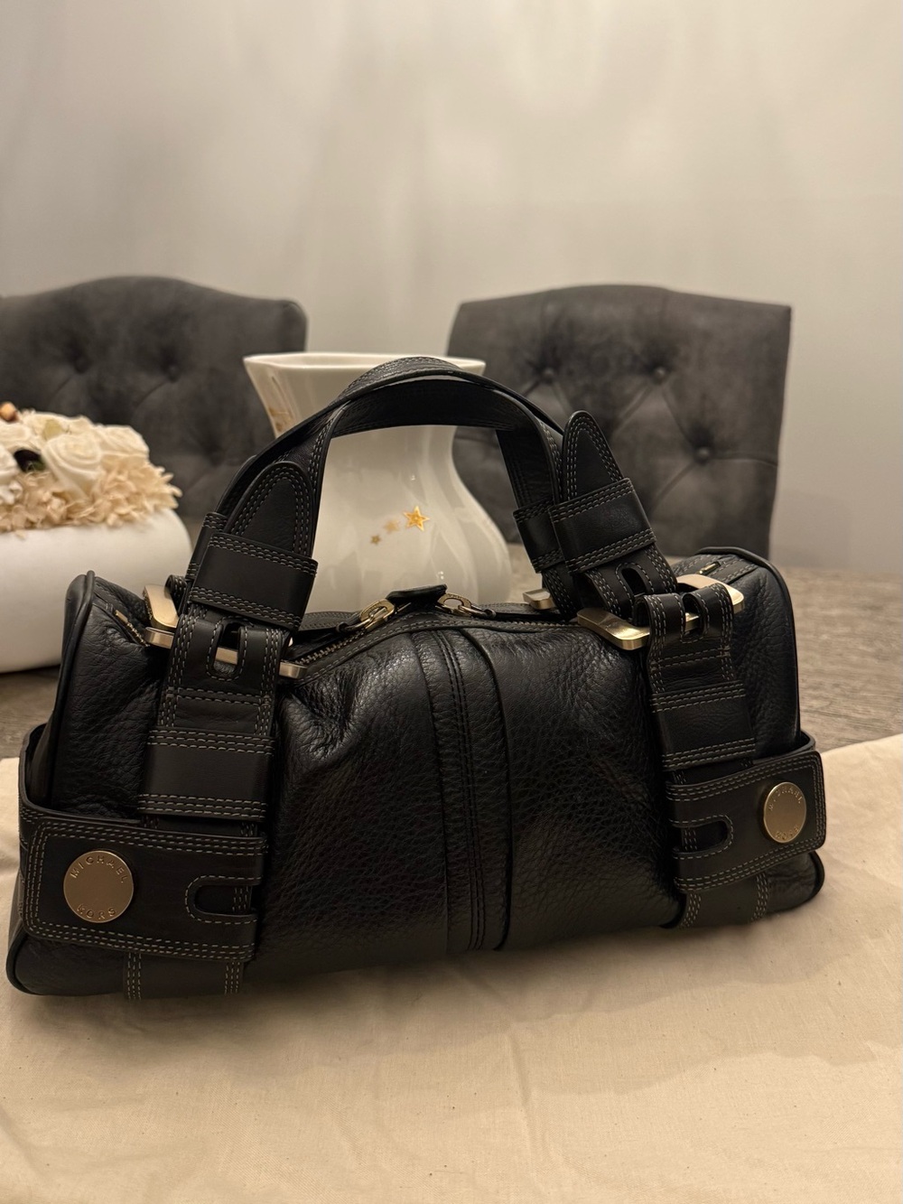 Michael Kors Black Leather Satchel Handbag